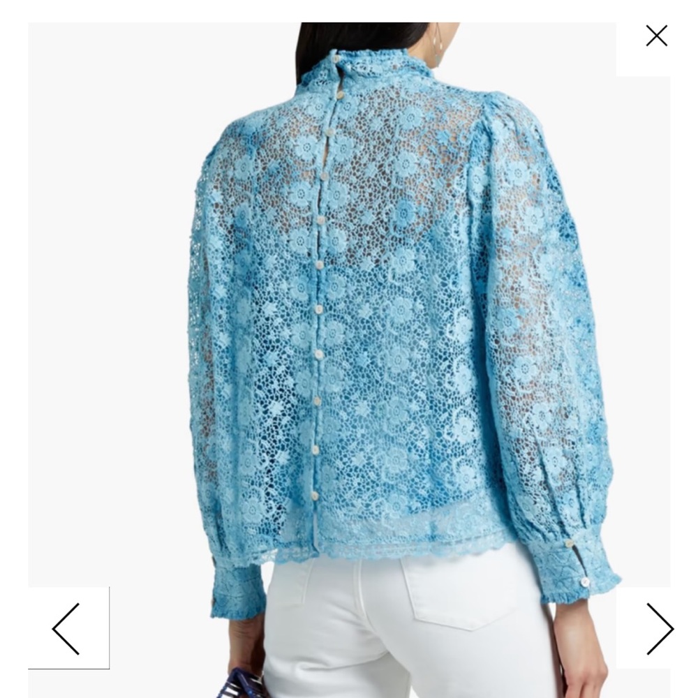 LoveShackFancy Blue Nerine Crocheted Lace Blouse - Picture 3 of 9